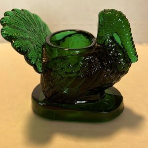 Mosser Green Glass Turkey toothpick holder